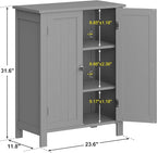 ZENY Bathroom Floor Storage Cabinet with Double Door + Adjustable Shelf, Wooden Organizer Cabinet for Living Room, Bathroom, Bedroom, Modern Home Furniture (Gray)