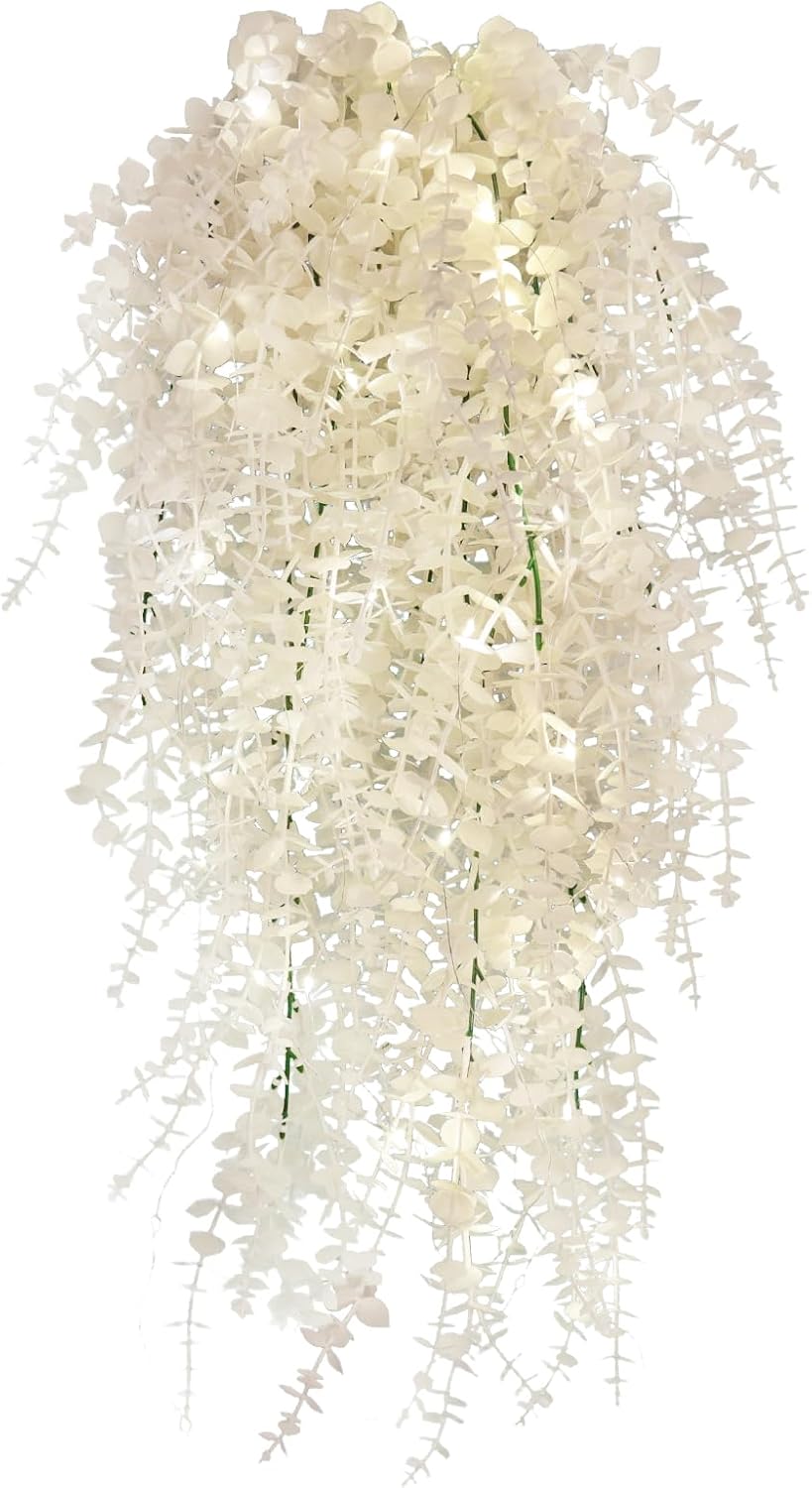 Fake Hanging Plants Artificial Plants Indoor Fake Plant Faux Hanging Plants Indoor Money Plants for Room Wedding Proch Yard Outdoor Home Wall Kitchen Bathroom Indoor Decoration in 3 Pcs(Pure White)