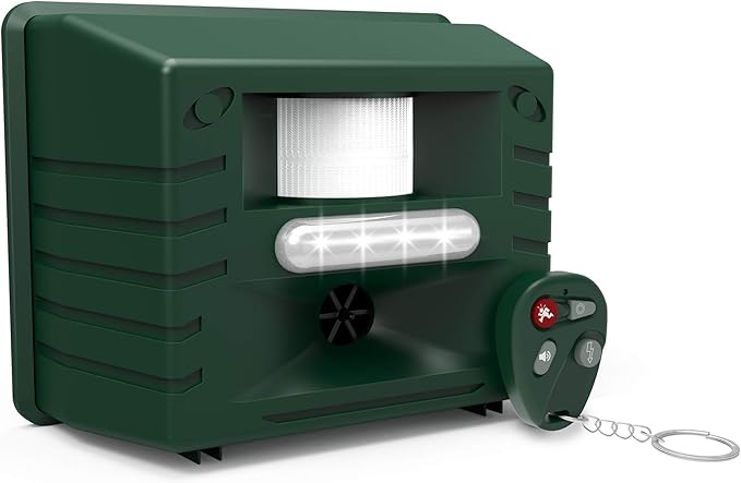ASPECTEK Ultrasonic Outdoor Animal Pest Repellent, Yard Sentinel RC Pest Repeller Pest Control includes Motion Detector, 4 Key Remote - Rodents, Cats, Rats, Mouse, Mice, Deer, Frequency: 15-18 kHz