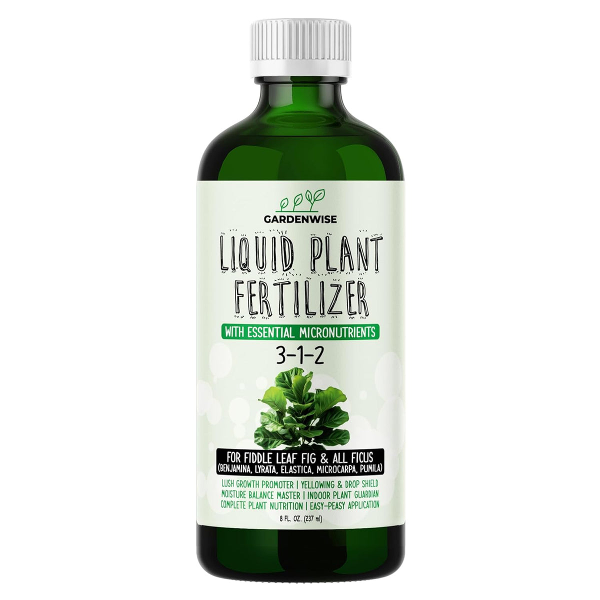 3-1-2 Liquid Fertilizer Concentrate with Micronutrients - Optimal Fiddle Leaf Fig Plant Food, Ideal for Ficus Lyrata & Fig Trees, Gold Leaf Enhanced Indoor Plant Fertilizer (8 OZ)