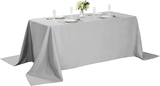Rectangle Tablecloth 90x156 inch Washable Polyester Fabric Table Cloth for Wedding Party Dining Banquet Decoration（90x156, Silver）