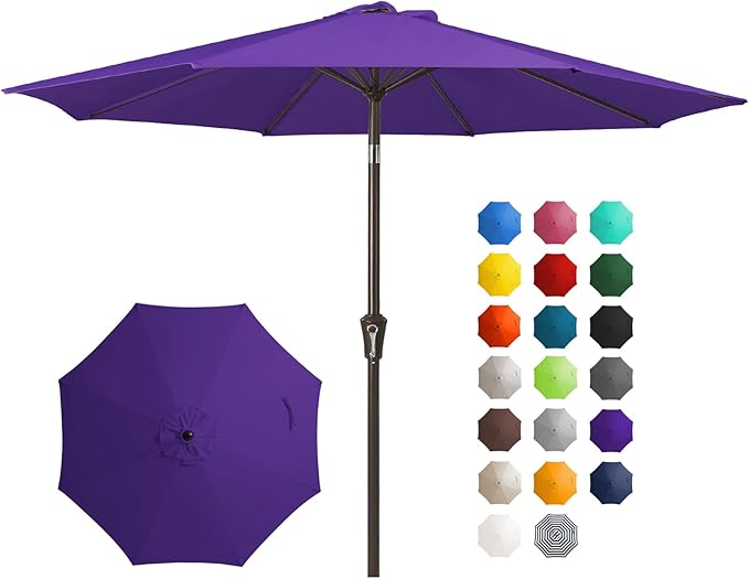 JEAREY 10FT Outdoor Patio Umbrella Outdoor Table Umbrella with Push Button Tilt and Crank, Market Umbrella 8 Sturdy Ribs UV Protection Waterproof for Pool, Garden (Dark Purple)