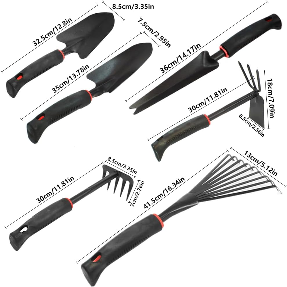 Large Garden Tool Set with Non-Slip Rubber Handle - 6 Piece Heavy Duty, Gardening Hand Tools, Sturdy Durable, Classic Utility Gardening Gift