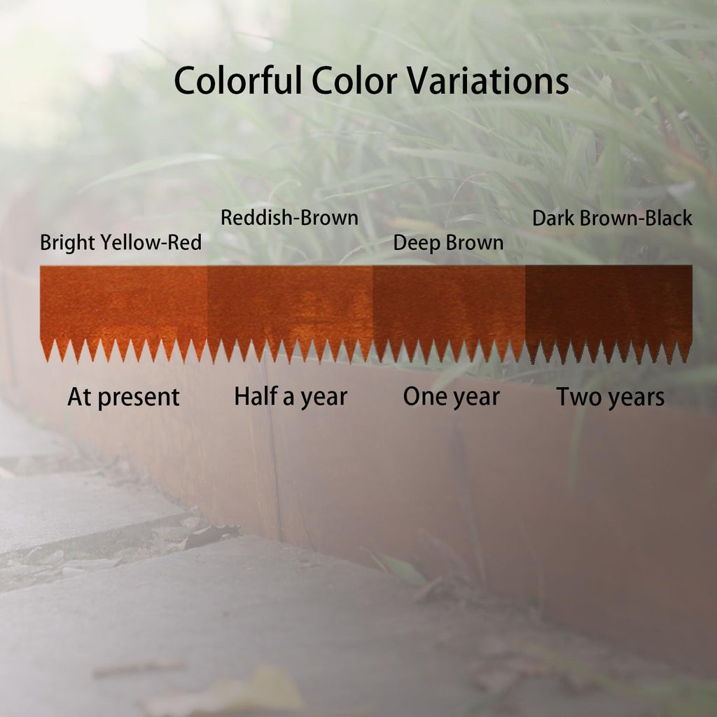 Corten Steel Landscape Edging, 40" L x 6" H, 15 GA Thickness, 6 Pack + 7 Stakes, Enhance Garden, Yard, Park, Lawn, Plants & Vegetables w/Long-Lasting Rust-Finish Cor-Ten Edging
