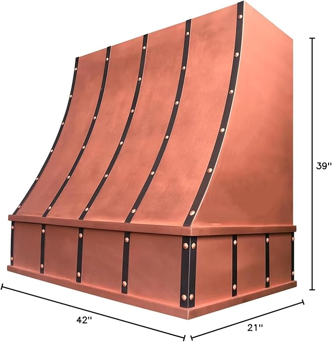 CT Copper Tailor Sloped Copper Vent Hood Wall Mount,42'' W,39''H, 1150 CFM Exhaust Fan,Stainless Steel Vent,LED Light,Dishwasher-Safe Baffle Filters,VH8TR1