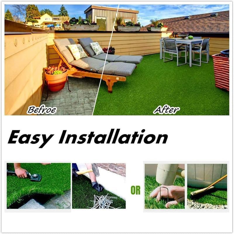 Artificial Grass Turf 14FTx30FT, 1.38" Pile Height Realistic Synthetic Grass, Indoor Outdoor Pet Faux Grass Astro Rug Carpet for Garden Backyard Patio Balcony