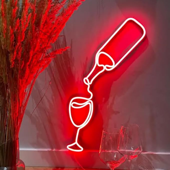 LED Wine Glass Neon Sign - Aesthetic Bar Wall Decor, Wine Lover Gift, Neon Light for Kitchen, Home Bar LED Sign, Winery Decor Size:25inch