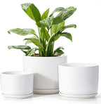 EFISPSS Plant Pots, 4+5+6 Inch Pots for Indoor Plants, Ceramic Planter Pot with Drainage Hole, Flower Pots for Succulent Cactus, Set of 3 - White