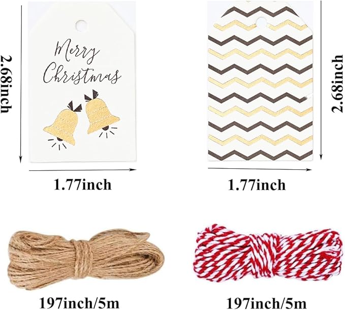 100 Pack Fashion Christmas Gift Tags， Xmas Fashion Gift Tags with Jute Twine Baker Twine for DIY Xmas Holiday Present Wrap Stamp and Label Package Name Card