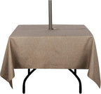 Outdoor Tablecloth Wrinkle-Free Stain Resistant Waterproof Polyester Fabric Table Cover with Zipper Umbrella Hole for Picnic/Party/Dinner/Patio Garden(60×60inch Square,Zippered,Flax)