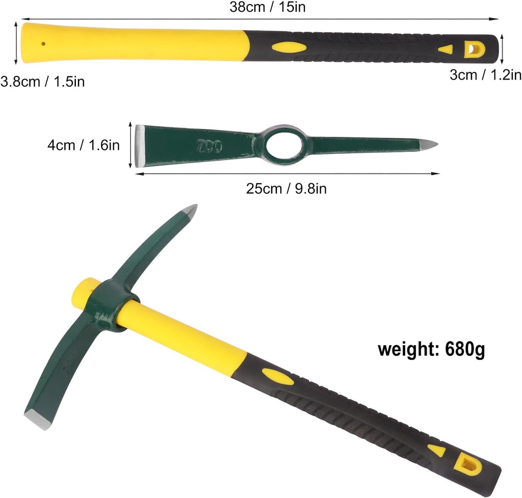 4 Pack 15 Inch Mattock Hoe, Steel Forged Pickaxe with Fiberglass Handle, Weeding Pick Axe, Hand Digging Mattock for Camping, Prospecting, Weeding