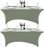 118 2-Pack 4ft Spandex Table Covers for Rectangular Folding Tables - Wrinkle Resistant Stretch Tight Table Cloths - Ultimate Fitted Table Protector for Parties, Banquet, and Wedding