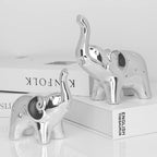 A Pair Elephant Statue Home Decor,Modern Style Figurines,Sculpture for Office Desktop Bookshelf Living Room (Ceramics Silver)