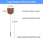 Foxany Telescopic Fly Swatters Heavy Duty Set, Leather Fly Swatter with Extendable Long Handle, Flexible Manual Flyswatter for Indoor Outdoor, 2 Pack