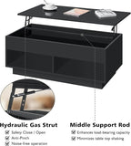 LED Coffee Table Black Lift Top Coffee Table with Storage Modern Tea Table with Hidden Compartment Lift Up Dining Center Table with LED Light for Living Room Home Office