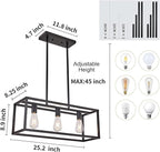 Farmhouse Rectangle Chandeliers for Dining Rooms, Modern Linear Hanging Light Fixture Matte Black 3-Light Industrial Pendant Lighting for Kitchen Island