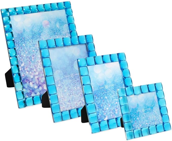 Isaac Jacobs Decorative Sparkling Turquoise Jewel Picture Frame, Photo Display & Home Décor (4x6, Turquoise)