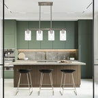 Modern Kitchen Island Light with Clear Glass Shades, 4-Lights Hanging Lighting Fixtures in Brushed Nickel for Dining Room