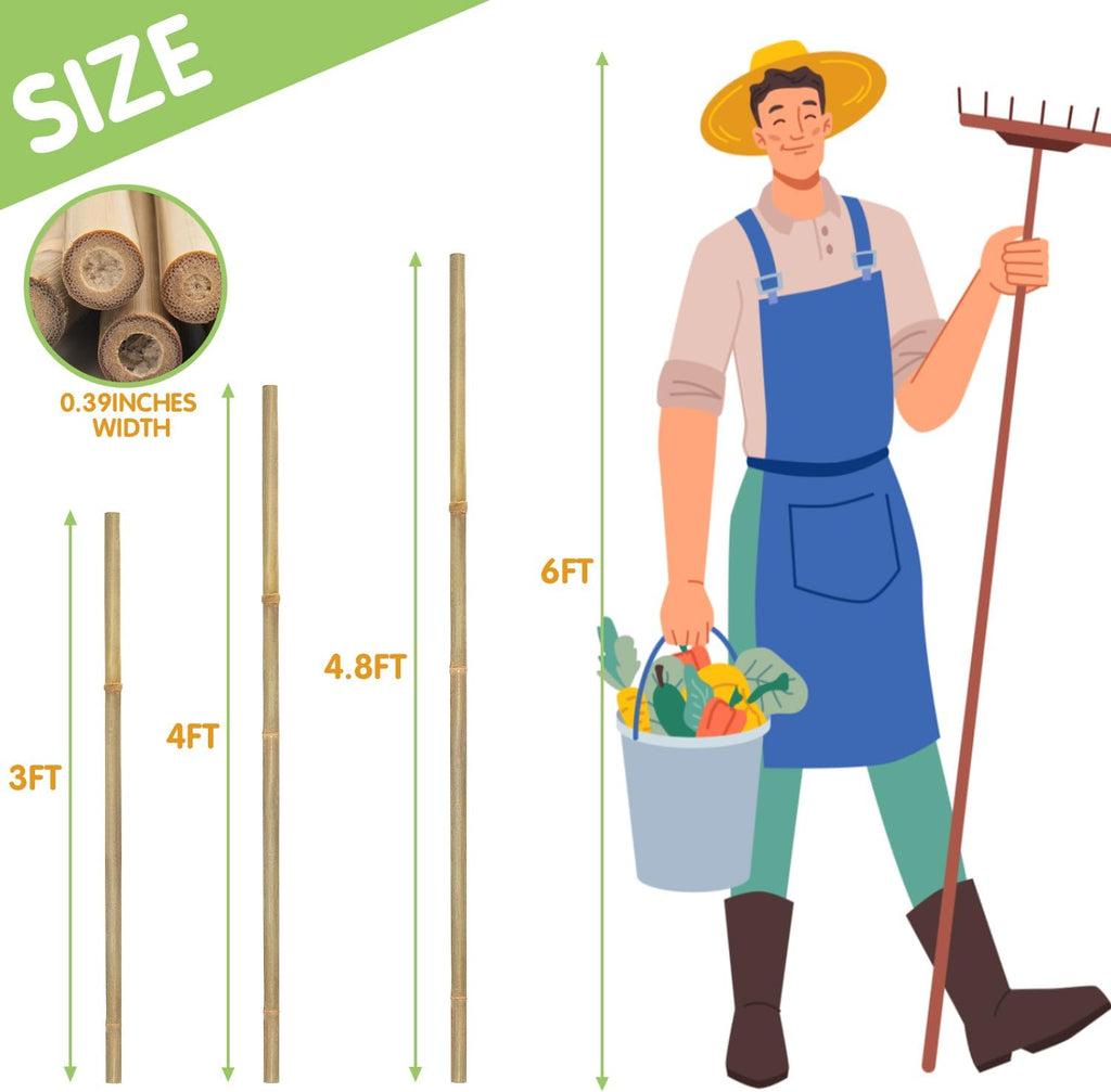 Plant Stakes,4.8FT Longer Sturdy Natural Bamboo Garden Stakes,GAGINANG 20Pcs Bamboo Sticks Trellis Support for Tomato, Vegetables Beans Trees Climbing Plants