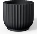 Kante Round Fulted Planter, 14 Inch Dia Large Concrete Plant Pots with Drainage Hole and Rubber Plug, Modern Decor for Indoor Outdoor Plants, Flower, Black
