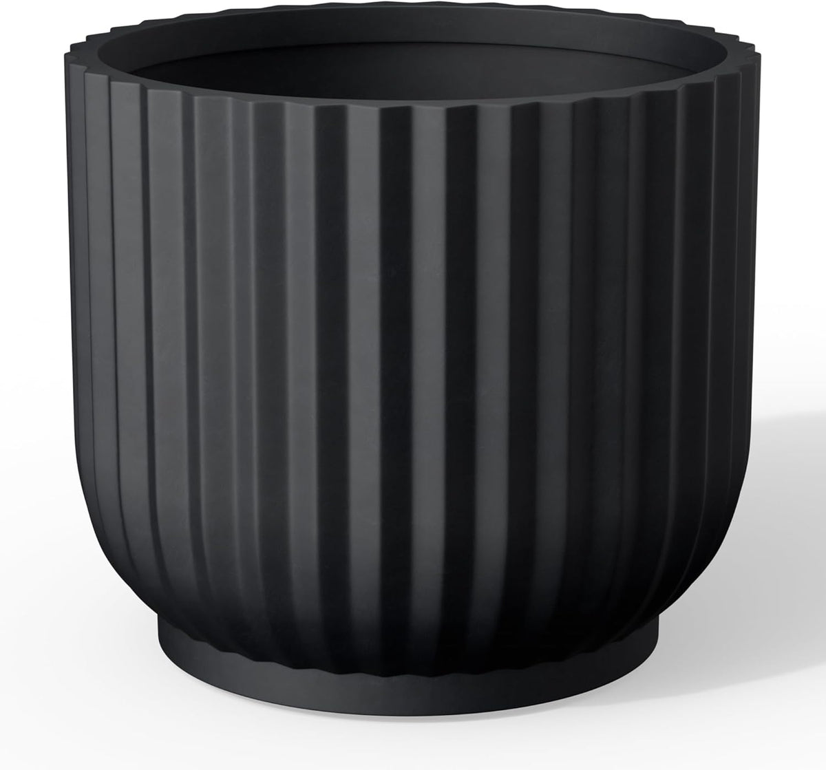 Kante Round Fulted Planter, 14 Inch Dia Large Concrete Plant Pots with Drainage Hole and Rubber Plug, Modern Decor for Indoor Outdoor Plants, Flower, Black