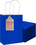 qiqee 50-Packs Diamond Blue Paper Gift Bags with Handles Bulk 4.5"x2.5"x6" Mini Size Party Favor Bags Multiple Uses