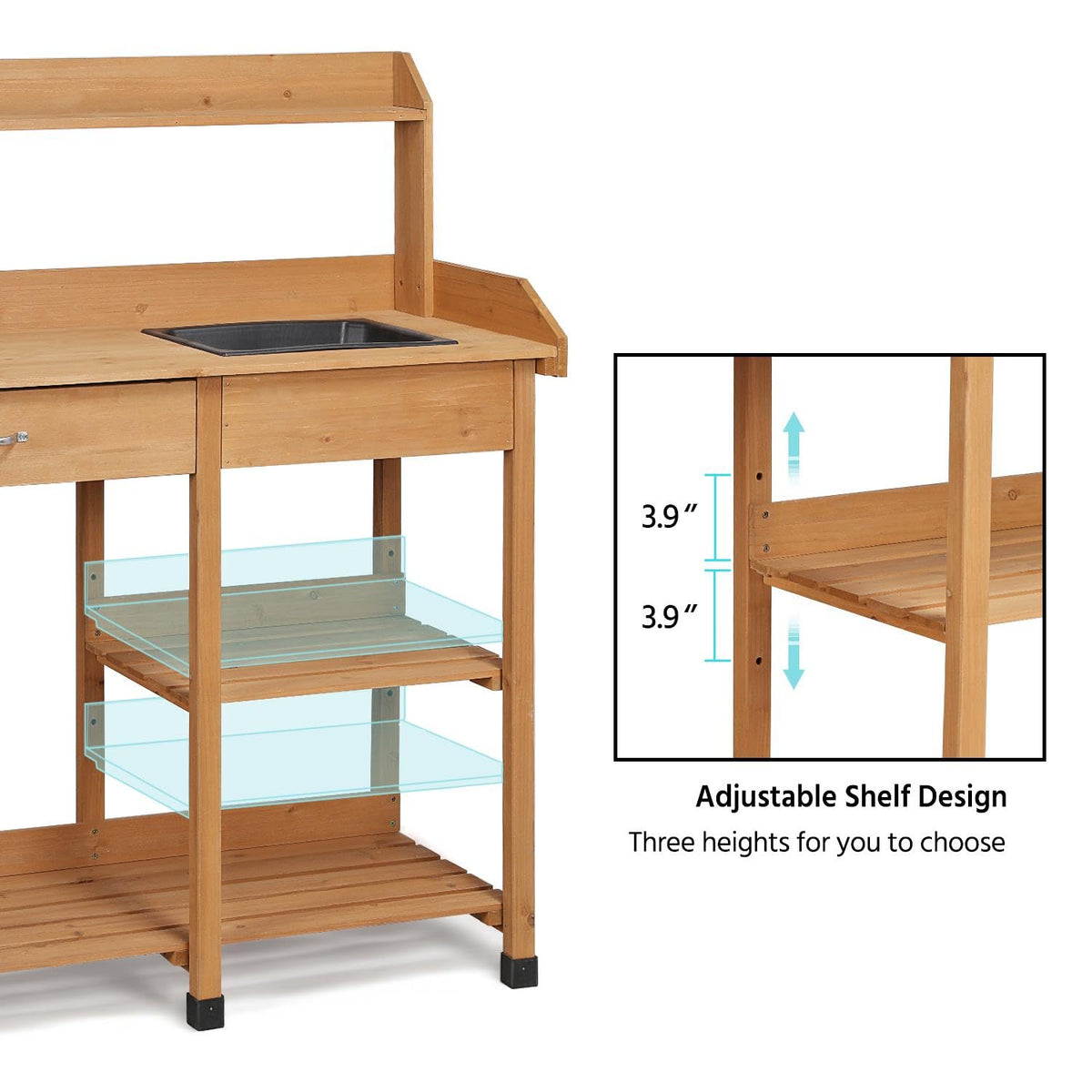 Yaheetech Potting Bench with Sink & Drawer, Outdoor Gardening Table, Wood
