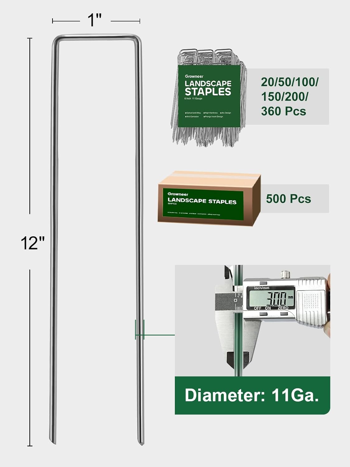 GROWNEER 100 Packs 12 Inches Landscape Staples Heavy Duty 11 Gauge Galvanized Steel Garden Stakes Staples Securing Pegs for Securing Weed Fabric Landscape Fabric Netting Ground Sheets and Fleece