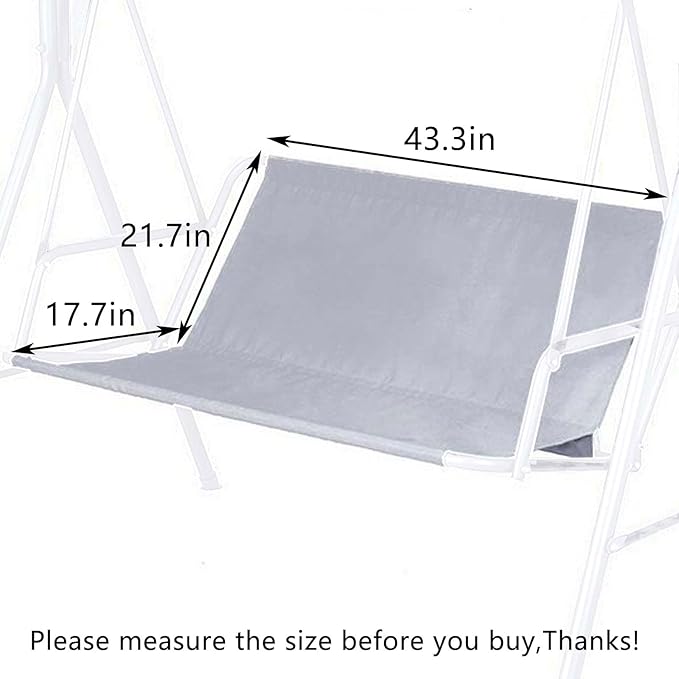 Swing Seat Cover - 600D Thickened Oxford Waterproof Chair Bench Replacement for 2/3 Seat Patio Garden Swing Chair (Grey, 43.3x17.7x21.7in)