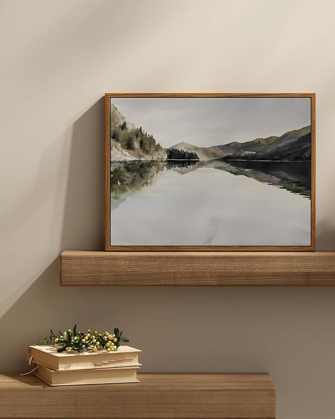 InSimSea Framed Wall Art for Living Room Mountain Reflection Decor Vintage Wall Art Mountain Range Nature Wilderness Art Decorative Rustic for Living Room Bedroom Office Wall Decor 12x16in