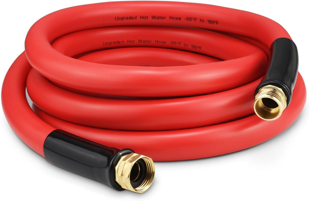 Garden Hose 15 ft x 5/8” Hot Water Hose, -50°F to 190°F,Burst 600Psi Flexible & Lightweight Upgraded Rubber Hoses,3/4” Solid Fittings for All-weather Outdoor Lawn & Garden