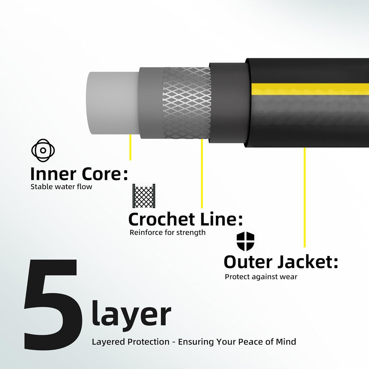 Solution4Patio Long Black Garden Hose 5/8 in. x 50 ft. -Kink Free, No Leaking, Male/Female Fittings -Heavy Duty Durable Flexible Lightweight Water Pipe -Brass Aluminum Ends for Household & Yard Use