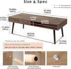 EMOOR Wooden Small Coffee Table with Storage Rectangle Large (47.2"x19.7") Oak, Floor Sitting Low Table Small Space Minimalist Japanese Tatami Room