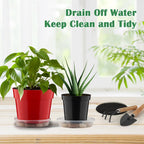 20 Pack 6 Inch Plant Pots, Thickened Plastic Flower Pots with 20 Pcs Water Collecting Trays, 20 Soil Block Mesh Pads, Red