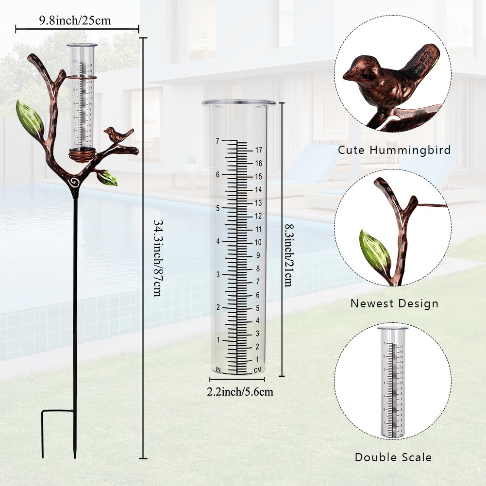 viterlight Rain Gauge Outdoor, Metal Rain Gauge with Stake