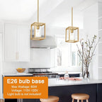 VINLUZ 1-Light Rustic Chandelier in Gold Finish Modern Industrial Pendant Lighting Fixture with Clear Glass Shade Hanging Ceiling Light for Dining Room