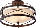 Entryway Drum Light Fixtures, Semi-Flush Mount Rustic Ceiling Light for Hallway Living Room Bedroom Kitchen, Old Bronze Finished (Brown)