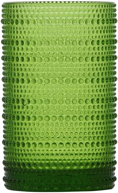 Fortessa Jupiter Beaded Hobnail Glass, 13 Ounce Iced Beverage (Set of 6), Fern Green