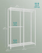 SONGMICS Clothes Rack, Freestanding Wardrobe Closet, Metal Clothing Racks, Heavy-Duty Garment Rack with Adjustable Shelves, Hanging Rods, Dividable, 15.8 x 47.2 x 70.9 Inches, Cloud White ULGR423W01
