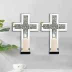 Aeveco Crystal Crush Diamond Mirrored Candle Sconces, Silver Wall Candle Holder Set of 2, Wall Decoration for Living Room，Dining Room (Silver Cross)
