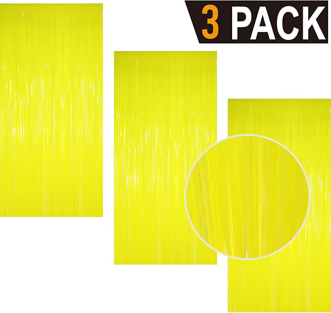 GOER 3.2 ft x 8.2 ft Metallic Tinsel Foil Fringe Curtains Party Photo Backdrop Party Streamers for Birthday,Graduation,New Year Eve Decorations Wedding Decor(3 Packs,Candy Lemon Yellow)