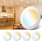 5/6 Inch LED Disk Lights - 5CCT Adjustable (2700K-5000K) Dimmable Flush Mount Disc Light Low Profile Recessed & Surface Mount Ceiling Lights, CRI90+, 14.8W 1150LM, UL/FCC/Energy Star (4 Pack)