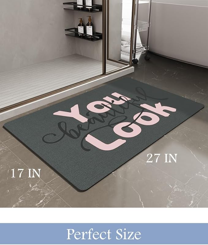 MontVoo-Bath Mat-Bathroom Mat Rug Non Slip Super Absorbent Stain Resistant Quick Dry Thin Bathroom Rug-Bath Mats for Bathroom Floor Bathtub Vanity-Bathmat Bath Rug Easy Care 17"x27" Pink