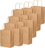 qiqee 100-Packs Brown Paper Gift Bags with Handles Bulk 8.26"×6"×3.15" Small Size Gift Bags Multiple Uses