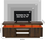 HOMMPA LED Lift Top Coffee Table and TV Stand Set of 2,Modern LED Entertainment Center with Power Outlets for up to 70" TV, Coffee Table with Hidden Compartment & 2 Open Shelve Walnut