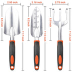 Garden Tools Set, 3 Pack Heavy Duty Gardening Tools Set Include Garden Shovel, Transplant Trowel and Hand Rake with Ergonomic Handle, Aluminum Alloy Lawn for Planting, Orange