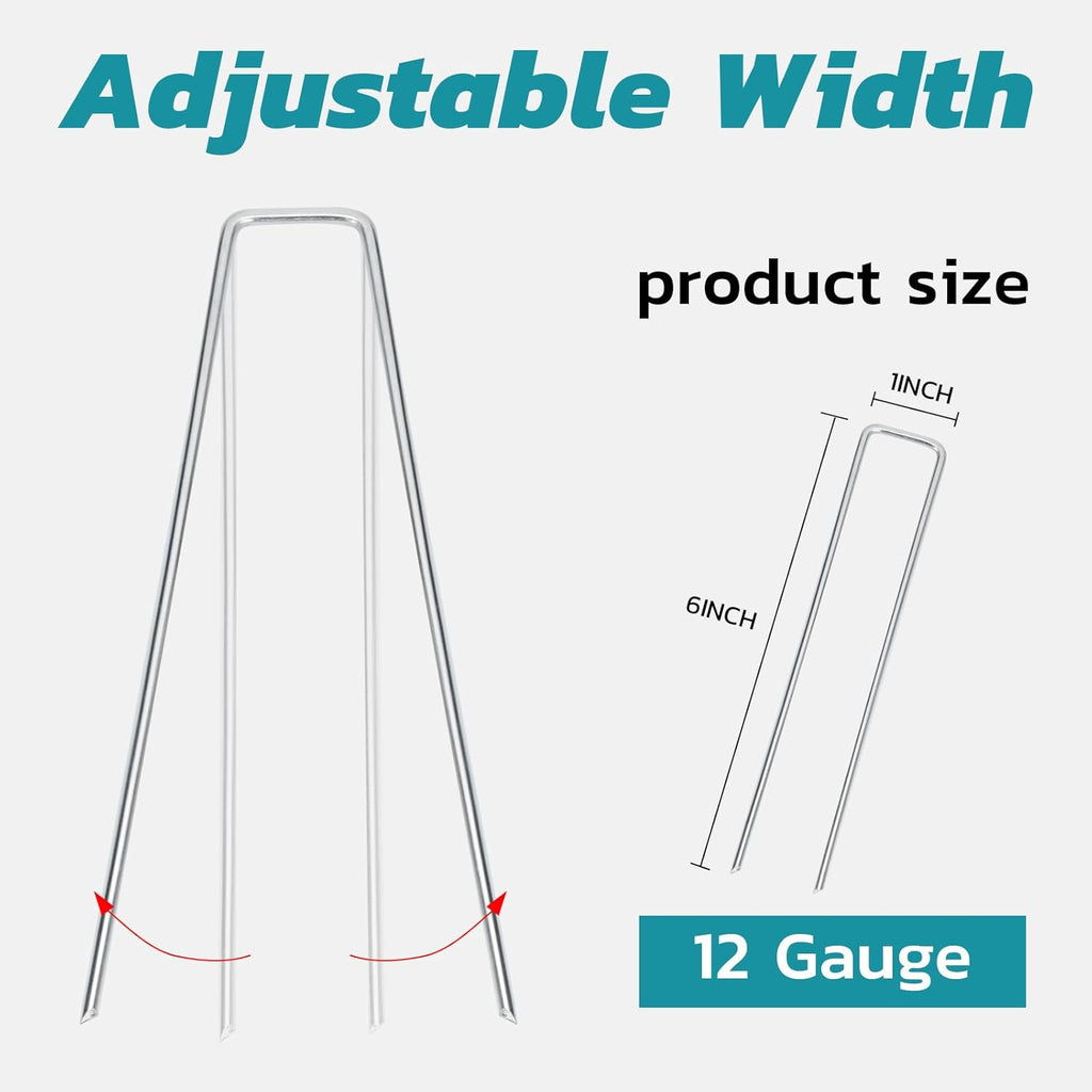 Landscape Staples 6 Inch 50 Pack, Galvanized Garden Staple Anti-Rus Landscaping Stakes Lawn Stakes for Decoration Weed Barrier Fabric, Soaker Hose