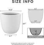 Kante 10 Inch Dia Round Concrete Planter, Indoor Outdoor Large Plant Pot with Drainage Hole and Rubber Plug for Home Patio Garden, Pure White
