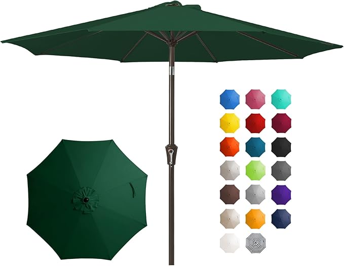 JEAREY 10FT Outdoor Patio Umbrella Outdoor Table Umbrella with Push Button Tilt and Crank, Market Umbrella 8 Sturdy Ribs UV Protection Waterproof for Pool, Garden (Dark Green)