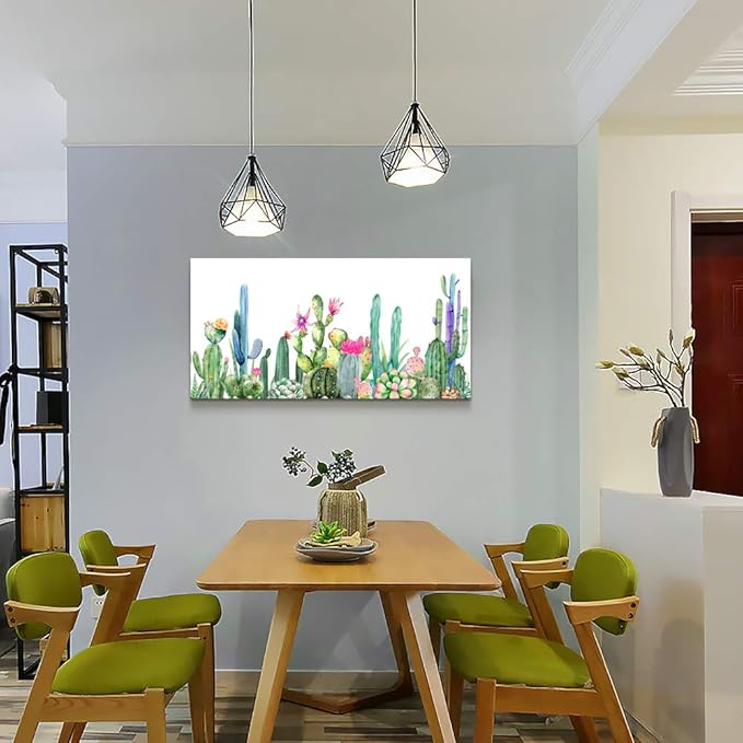 Wall Art for living room Canvas Prints Artwork bathroom Wall Decor Simple Life Green plants cactus Picture Watercolor painting Framed bedroom wall decorations Office posters Works Home Decoration